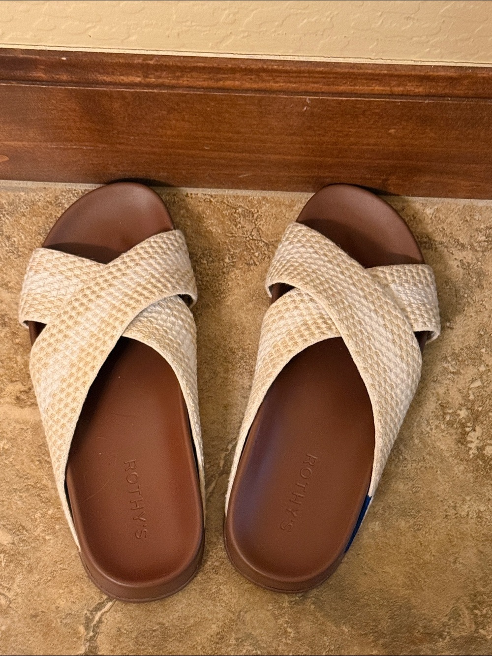 Rothy's eBeige Crisscross Raffia-Style Slide Sandals